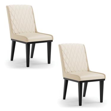 Imagem de Cadeira Sala de Jantar Base Madeira Preto kit 2 Sofia Sintético Bege