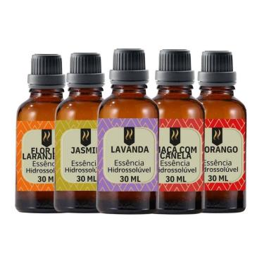 Imagem de Super Kit 5 Essências A Base Água Hidrossolúvel 30Ml Difusor