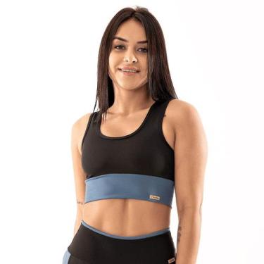 Imagem de Top Cropped Fitness Feminino Premium Tarelles - T0562, Preto, Azul, M