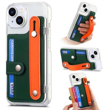 Imagem de Para iphone 15 capa com suporte de cartão alça de pulso capa de telefone transparente para iphone 14 13 12 11 Pro Max Xr Xs 6 7 8 Plus, verde escuro, para iPhone 7Plus 8Plus