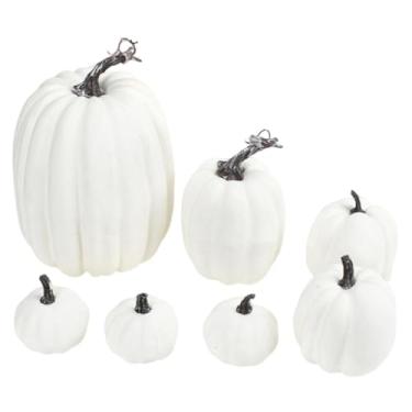 Imagem de Baoblaze 7 peças de decorações de abóboras artificiais, artesanato, enfeites de abóboras artificiais para lareira sazonal, ação de graças, jardim, gramado, Branco