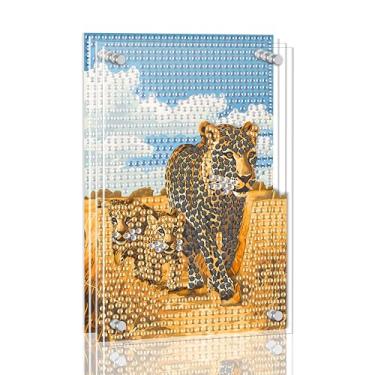 Imagem de Ginfonr Kit de pintura de arte de diamante DIY Acrylayers para adultos, leopardos, 4 camadas, acrílico magnético, pintura de diamante, decoração de mesa com efeito de profundidade dinâmica, presente