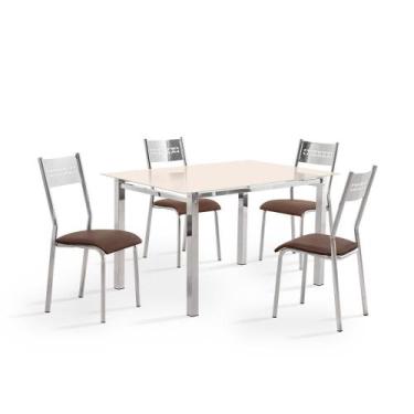 Imagem de Jogo de Mesa Aço Nobre Ortencia com 4 Cadeiras - ACO NOBRE, Off White 