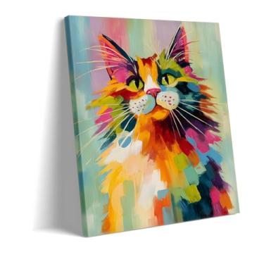 Imagem de Impressão em tela Boho Girafa, Alpaca, cachorro, gato, vaca | Pintura abstrata de animais arco-íris para decoração de berçário de bebê, quarto de meninas | Arte caprichosa para sala de jogos infantil