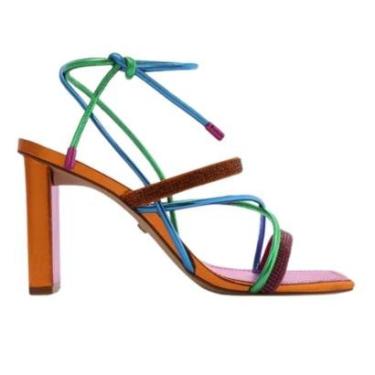 Imagem de Sandalia Arezzo Tiras Metalizadas Multicolorido A12099-Feminino