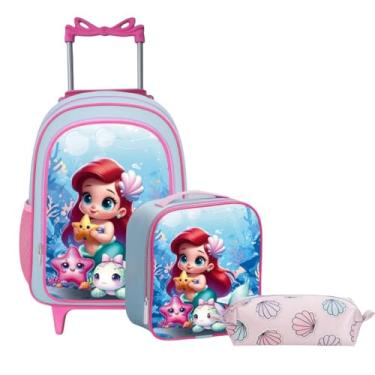 Imagem de Kit Mochila Infantil com Rodinhas de Silicone + Lancheira + Estojo – Bolsa Escolar Reforçada para Meninas