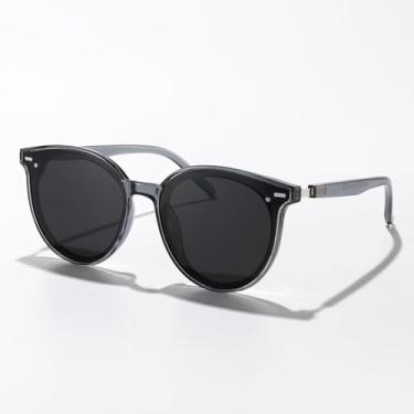 Imagem de Óculos de sol femininos polarizados retrô clássico armação circular, Cinza transparente