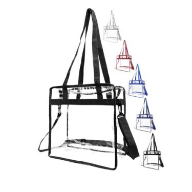 Imagem de Bolsa transparente aprovada pelo estádio, bolsa de praia transparente com fecho de zíper, bolsa carteiro tiracolo com alça ajustável, Preto, Medium to Large, Bolsa transversal transparente para praia