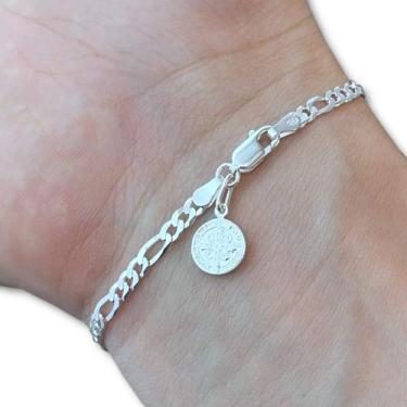 Imagem de Pulseira Masculina 3x1 3mm com Pingente Medalha São Bento Prata 925 Le