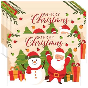 Imagem de Wonmon 50 peças de tapetes de papel de Feliz Natal, presentes descartáveis de Papai Noel, boneco de neve, tapetes de mesa para cozinha, decoração de mesa de jantar, suprimentos de festa de inverno, 35
