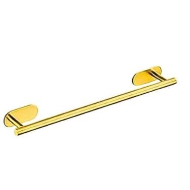 Imagem de Suporte Toalha Leve Aço Inox Banheiro Adesivo 3M Preto Prata Dourado Barra 55cm(Dourado)