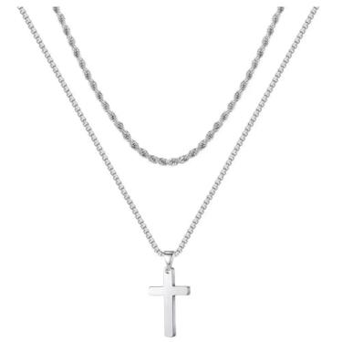 Imagem de Colar de cruz para homens, ouro, preto, prata, masculino, cruz, aço inoxidável, pingente de cruz, joias simples, presentes, one size, Titânio, Sem Pedra Preciosa