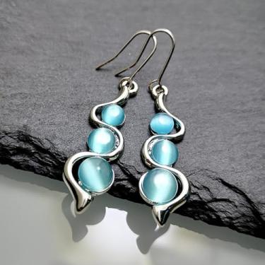 Imagem de Brincos boêmios para mulheres, design ondulado curvado com pedras de cristal azul, brincos pendentes para uso casual, férias na praia, presente de festival, Medium, Liga de aço, Sem pedra preciosa
