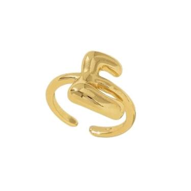 Imagem de Bubble Cute 26 Letras Anel Feminino Balão Banhado a Ouro Zircônia A-Z Letras Abertas Anel Ajustável Estético Presente de Joias de Casamento, One Size, Liga de aço, Sem pedra preciosa