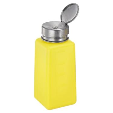 Imagem de Dispensador de álcool solvente 250 ml (241.0 g) Bomba dispensadora de líquido push down com tampa de aço inoxidável de vedação para removedor de esmalte de limpeza de acetona, amarelo