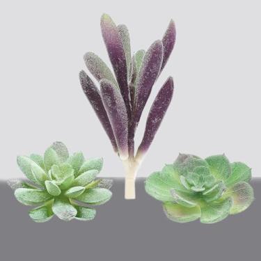 Imagem de Pacote com 3 plantas suculentas artificiais, vegetação falsa realista, sortidas, suculentas duplas, mini arranjos decorativos
