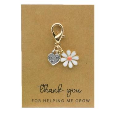 Imagem de Chaveiro com flor e cartão de coração branco presentes para pais professores Thank You for Helping Me Grow chaveiro presente para pai, mãe, professor