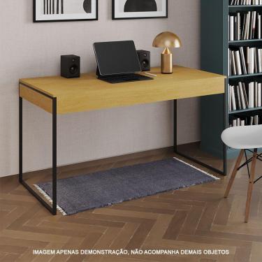 Imagem de Escrivaninha Industrial Madeira Padrão Office Canela 137X53Cm Com Base Em Ferro Preto
