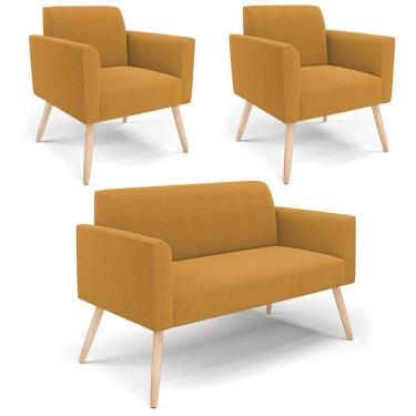 Imagem de Namoradeira E 2 Poltronas Pé Palito Natural Marisa Bouclê Mostarda D03 - D'rossi