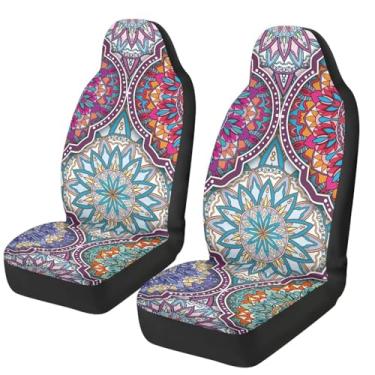 Imagem de SEANATIVE Capas de assento dianteiro de carro mandala retrô, pacote com 2 protetores de assento automotivos de poliéster, macios e respiráveis, acessórios interiores de veículos para a maioria dos