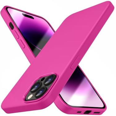 Imagem de Capa compatível com iPhone 14 Pro Max, capa fina de silicone líquido, capa protetora à prova de choque, capa de telefone com forro de microfibra macia antiarranhões (rosa choque)