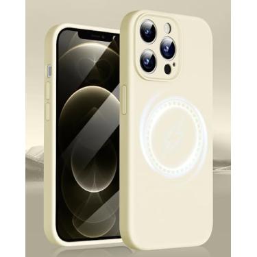 Imagem de Capa magnética para iPhone 12 Pro, [proteção total da câmera] Capa protetora fina de silicone líquido à prova de choque com forro de microfibra antiarranhões para iPhone 12 Pro. (Pedra)