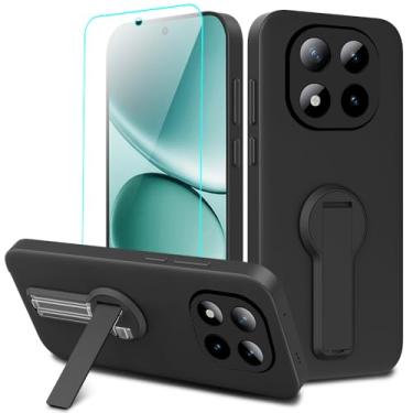 Imagem de Nijiadi Capa de telefone compatível com Xiaomi Redmi Note 15 Pro 5G com protetor de tela, 360° giratório dobrável oculto/suporte de silicone TPU capa protetora para Redmi Note 15 Pro 5G - preta