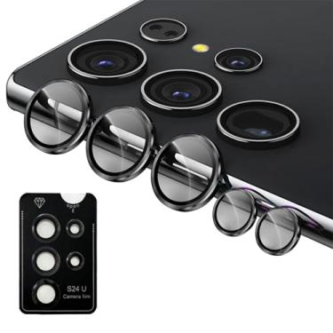 Imagem de Protetor de câmera para Samsung Galaxy S24 Ultra, vidro temperado 9H, protetor de anel de metal, ultra HD transparente, antiarranhões, preto