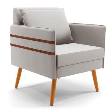 Imagem de Poltrona Mari Veludo Pés Palito Castanho Cinza