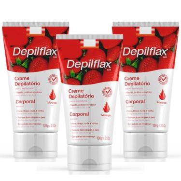 Imagem de Kit 3 Creme Depilatório Corporal Morango Depilflax 100G Perna Braço Ax