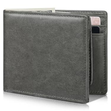 Imagem de Artpaxy Carteira masculina dobrável de couro legítimo com bloqueio RFID, Cinza escuro, Clássico