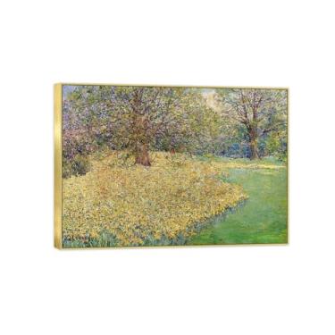 Imagem de BMZFYBS Imagem de arte de parede de paisagem - impressões em tela vintage - íris amarelas - pintura com moldura dourada para sala de estar decoração de casa de fazenda 70 x 100 cm 27 x 39 pol