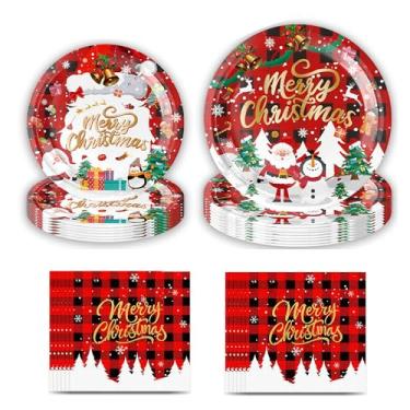 Imagem de XVYLFZNP 40 peças de pratos de papel de Natal, guardanapos, boneco de neve, pratos descartáveis, Papai Noel, decoração de mesa para festa de Natal, serve 20