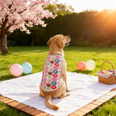 Imagem de Camisa de fantasia de cachorro Donut, roupa fofa de cachorrinho com design doce, colete de algodão macio para cães pequenos, roupas sazonais para animais de estimação