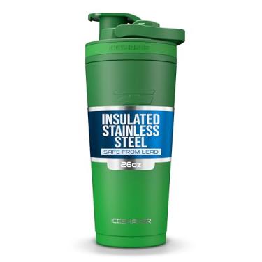 Imagem de Ice Shaker Garrafa coqueteleira isolada de aço inoxidável | 737 g, cor verde | Fria por mais de 24 horas | Copo isolado com agitador giratório | Garrafa sem odor para batidos, água, smoothies