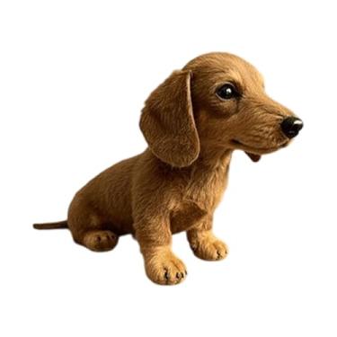 Imagem de Baoblaze Simulação de cachorro dachshund, bicho de pelúcia, ornamento fotográfico, acessório para carro, sofá, quarto, presente de aniversário, decoração de, Marrom