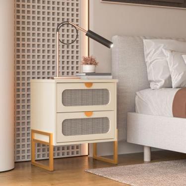 Imagem de Mesa de Cabeceira Titanium Estilo Industrial com Pés de Ferro - Off Wh