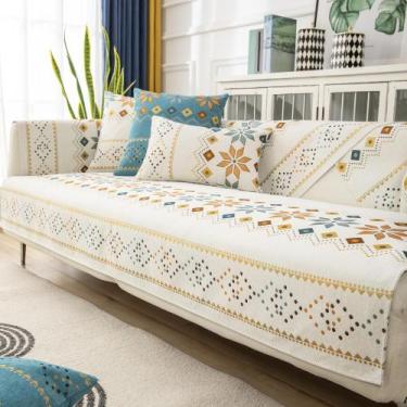 Imagem de Capa de sofá Rosygulls Boho Chenille para sofá de 2 lugares Off-White