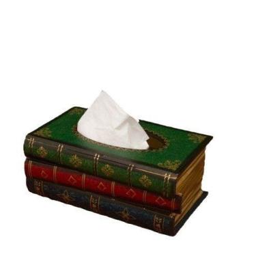 Imagem de Capa de lenços, porta-lenços, dispensador, livros rústicos empilhados 