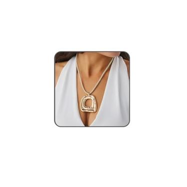 Imagem de AZORA Colar de ouro grosso feminino martelado na frente com pingente de corrente gargantilha em negrito joia moderna presente, Zinco, Sem Pedra Preciosa