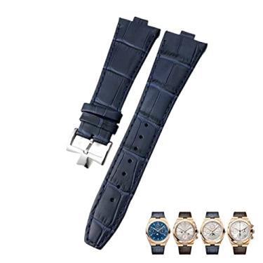 Imagem de WYUYIWH Pulseira para relógio Vacheron Constantin Overseas, preto, azul, marrom, grão de bambu, pulseira de relógio de interface convexa de couro genuíno de 25 mm