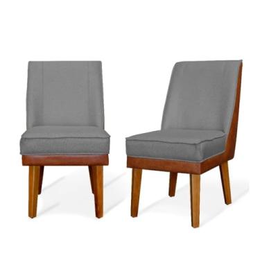 Imagem de Kit 2 Cadeiras de Jantar em Linho e Courissimo – Design Moderno e Confortável (Cinza Claro + Nozes)