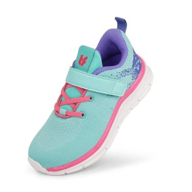 Imagem de Tobfis Tênis esportivo de corrida com alça de suporte de arco para meninos e meninas e crianças, respirável para caminhada escolar, melhor para pés chatos (bebês/crianças grandes), Verde, roxo, 9