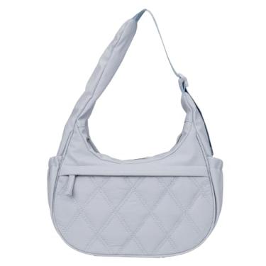 Imagem de Bolsa de ombro pequena Puffer Crescent para mulheres, bolsa tiracolo acolchoada de nylon, bolsas de ombro fofas Hobo, Azul escuro claro, Bolsa Hobo