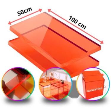 Imagem de Chapa de Acrílico Laranja Fluorescente 2mm  50x100cm  500x1000mm  Plac