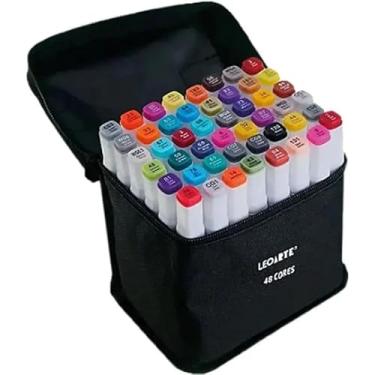Imagem de Marcador Dual Tip Profissional E Artístico - Estojo Tecido C/ 48 Cores Leoarte