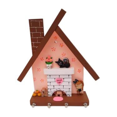 Imagem de Porta-Chaves Decorativo Artesanal em MDF Gatinho Preto e Flores, Estilo Rústico