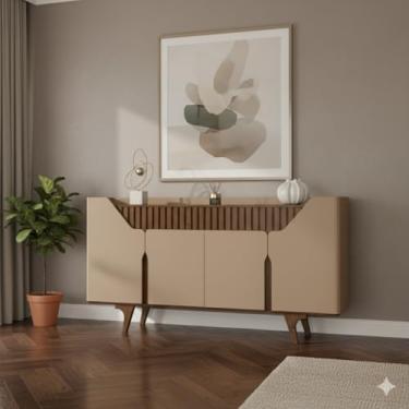 Imagem de Aparador buffet Danúbio 4 Portas 2 Gavetas e Pés de Madeira (Bege/Carvalho)