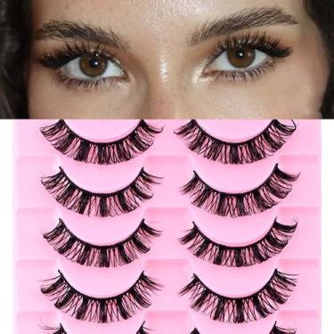 Imagem de Cílios postiços naturais finos 10 pares de tiras de cílios postiços reutilizáveis cílios fofos pacote curto falso faixa de vison aparência natural Wispies Cílios de gato