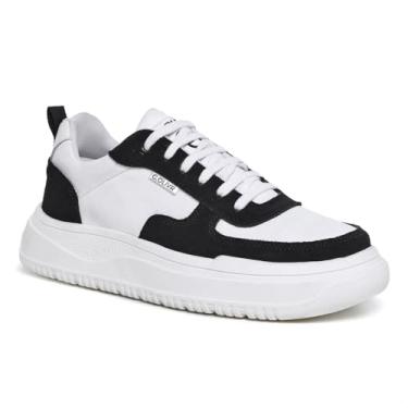 Imagem de Tênis Masculino em Couro Legítimo com Camurça Casual Confortável Solado Antiderrapante Estilo Streetwear (Branco + Preto, BR, Adulto, Numérico, 40)